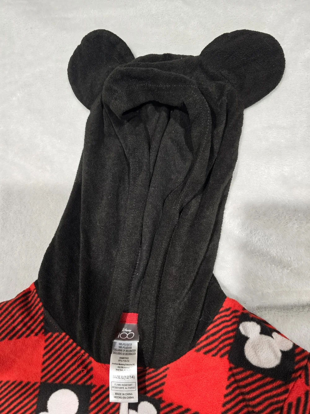 Disney Red and Black Buffalo Plaid Mickey Hooded One-Piece